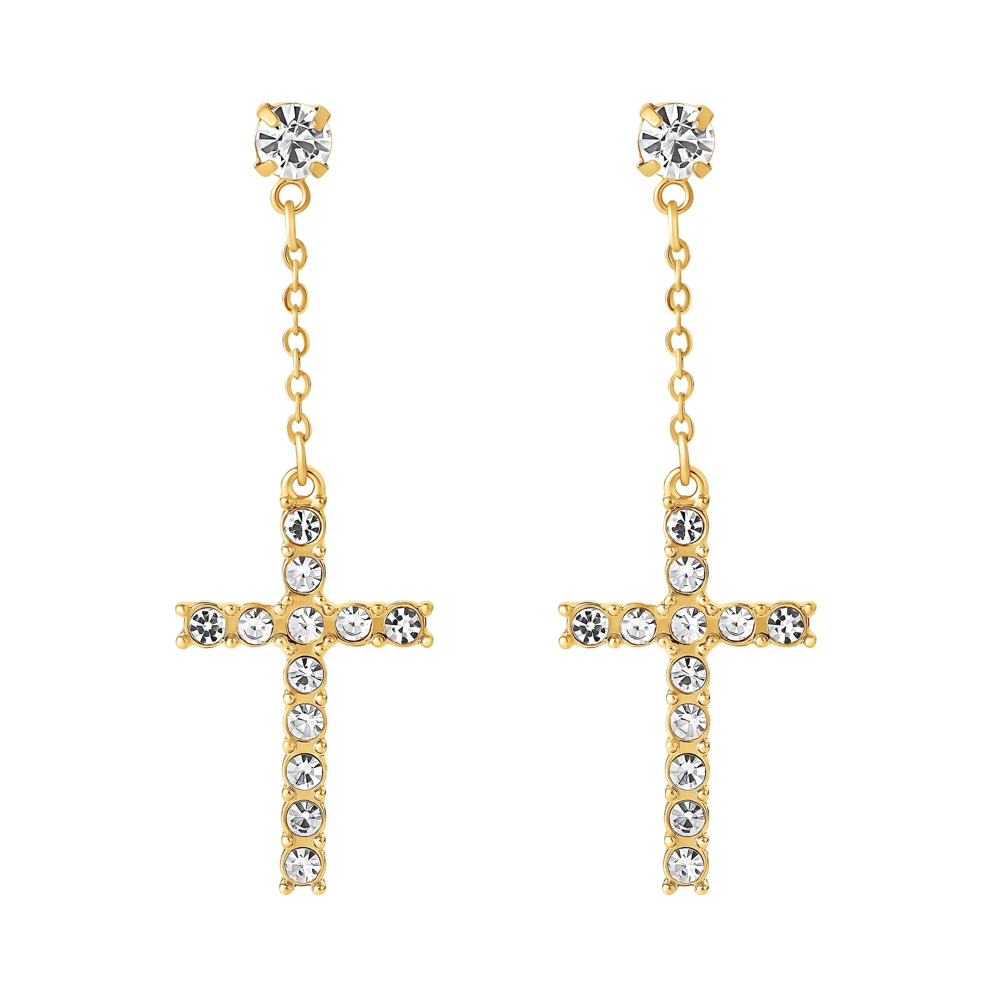 Jessica Simpson Womens' Pave Glass Stone Cross Drop Earrings | Walmart (US)