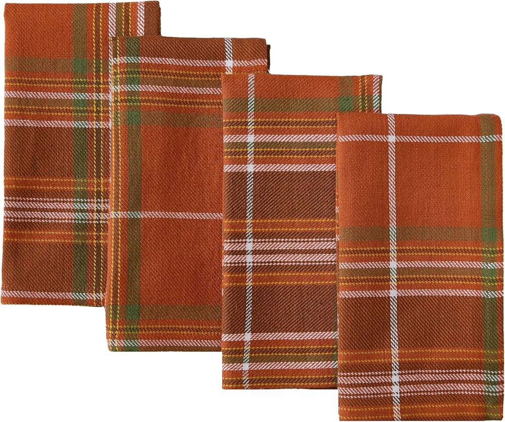 Culloden Autumn Harvest Plaid Thanksgiving Fabric Weave Napkins, Traditional Bold Rust and Green ... | Amazon (US)
