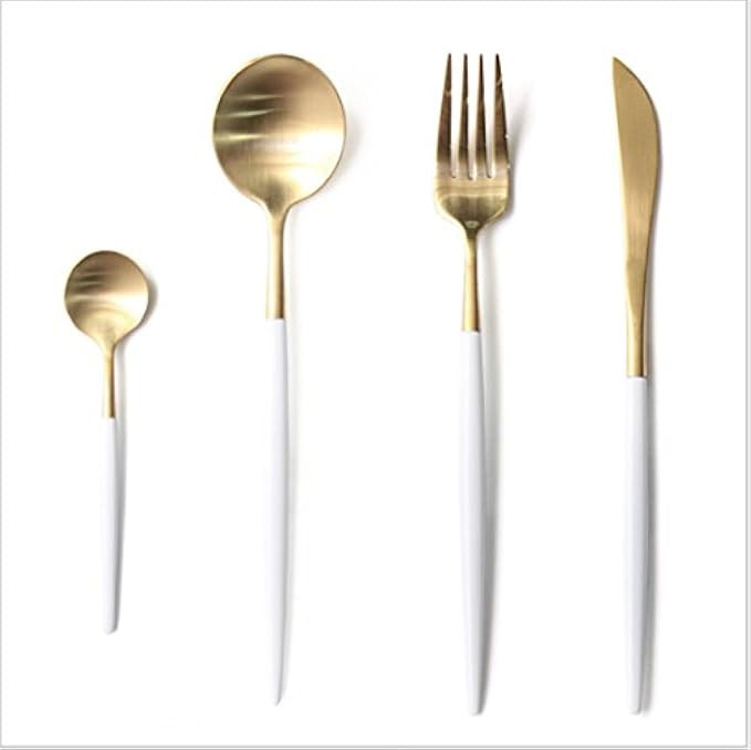 Jinsen Customized Stainless Steel Flatware Set for Home Kitchen Restaurant Hotel ( White + Gold) | Amazon (US)