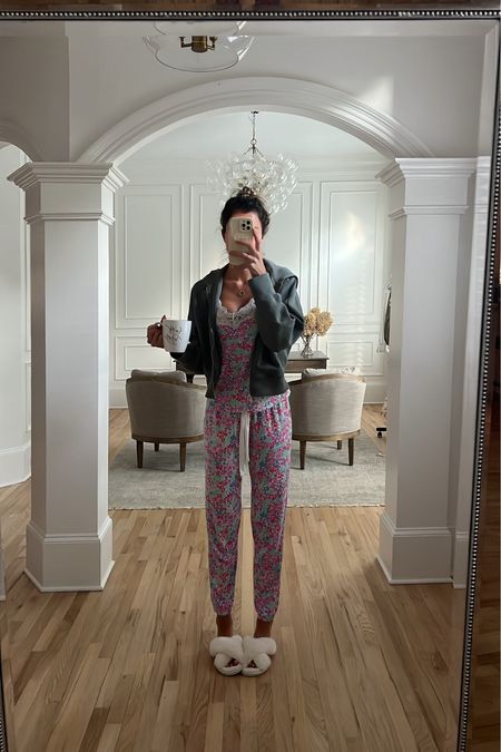 Linking my favorite pajamas and house slippers. Wearing a size small 