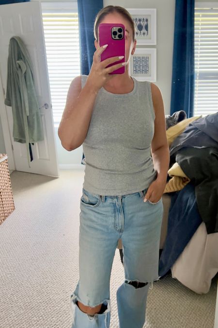 These Gap tanks are almost like body suits! Very soft. Run small. On sale right now. Jeans are old but linked the most recent version from Abercrombie 

#LTKFestival #LTKSeasonal #LTKSaleAlert