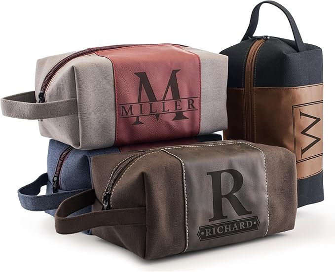 Toiletry Bag for Men Personalized, Laser Engraved Initial & Name on Leather, Custom 4 Canvas Colo... | Amazon (US)