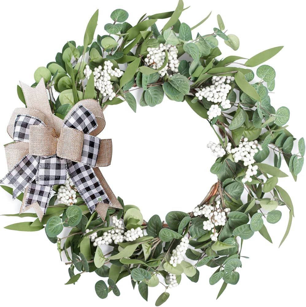 Artificial Eucalyptus Wreath for Front Door|20" Green Leaf Wreath for Window Home Porch Farmhouse... | Amazon (US)