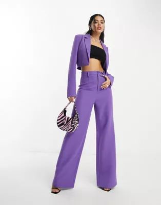 Public Desire x Paris Artiste cropped blazer and wide leg pants set in purple | ASOS (Global)