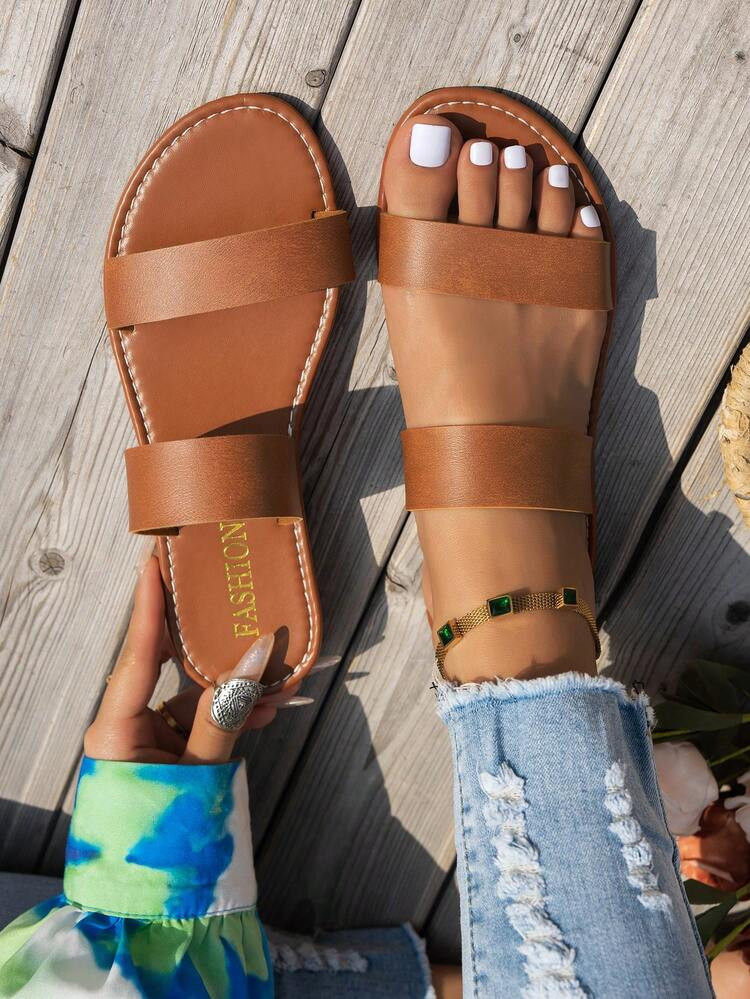 Simple Solid Color Flat Slide Sandals | SHEIN