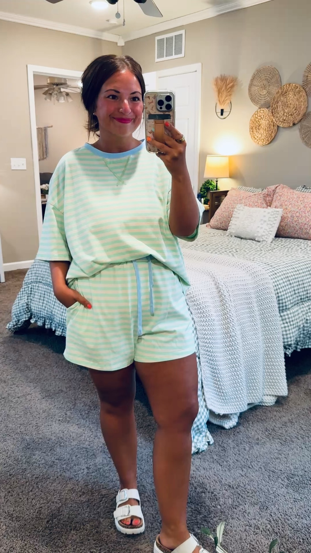 Cute, colorful, and made for all the casual summer days!  This striped two-piece lounge set from Amazon is as comfy as it is fun.

sandals: fit true to size // wearing a 5
set: fits true to size // wearing an XL 

 #LTKootd #LTKMidsize