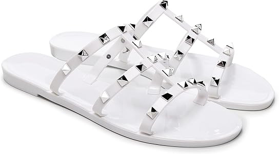 Women Jelly Sandals Flat Studded Shoes for Summer Beach Dressy jellies Slide Rivets Strappy Slip ... | Amazon (US)
