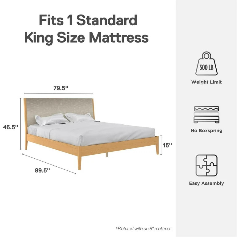 DHP Dacin Wood Bed Frame with Upholstered Headboard, King, Beige Linen | Walmart (US)