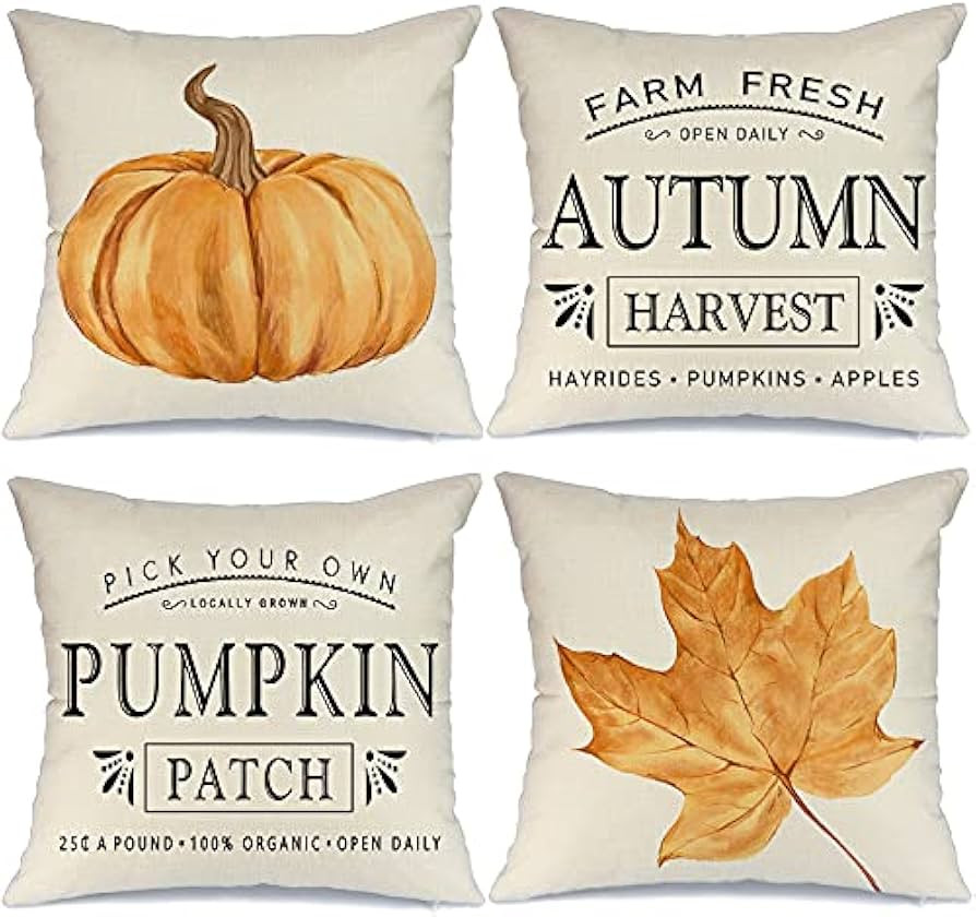 GEEORY Fall Pillow Covers 18x18 inch Set of 4 Pumpkin Maple Leaf Harvest Outdoor Fall Pillows Dec... | Amazon (US)