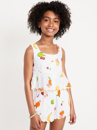 Printed Sleeveless Button-Front Double-Weave Top for Girls | Old Navy (US)
