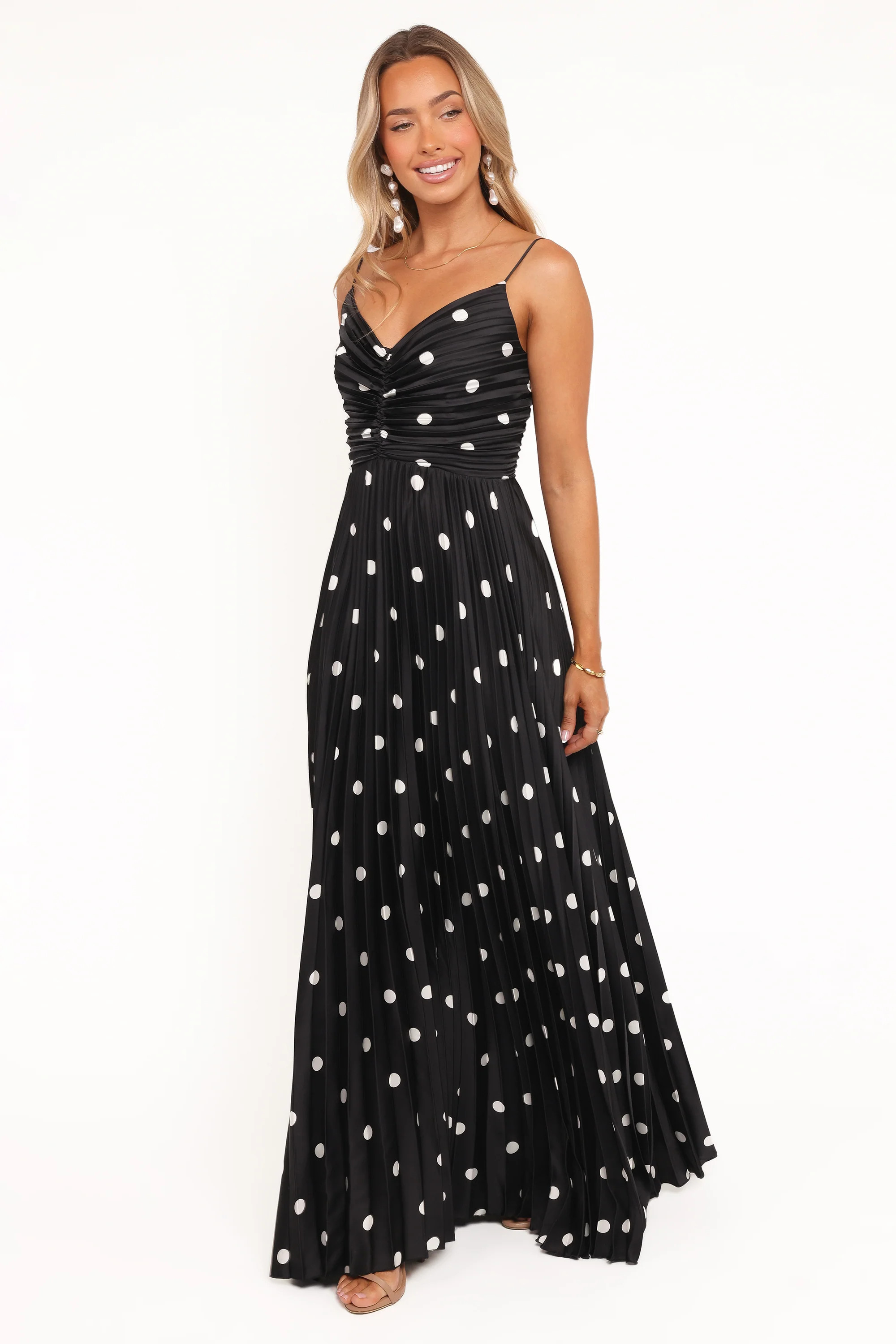 Naira Pleated Maxi Dress - Black Polka Dot | Petal & Pup (US)