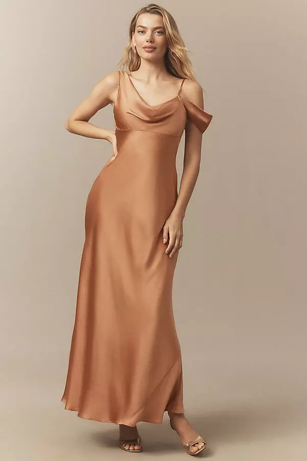 Abigail Asymmetric Cowl-Neck High-Shine Satin Maxi Dress | Anthropologie (US)