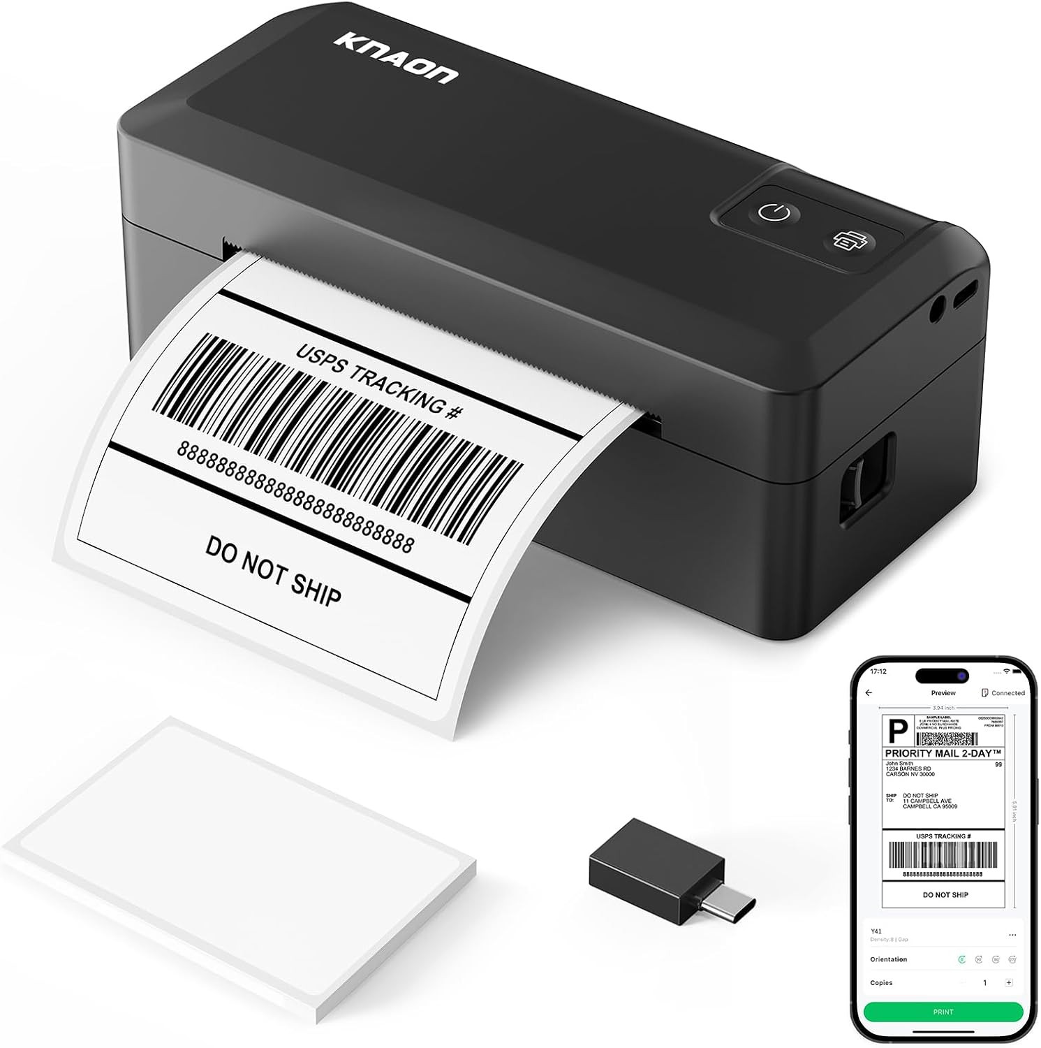 KNAON Shipping Thermal Label Printer, 4x6 Portable Label Printer, Black | Amazon (US)