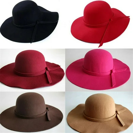 HOT! Vintage Women Wide Brim Floppy Warm Fashion Felt Hat Trilby Bowler Cool | Walmart (US)