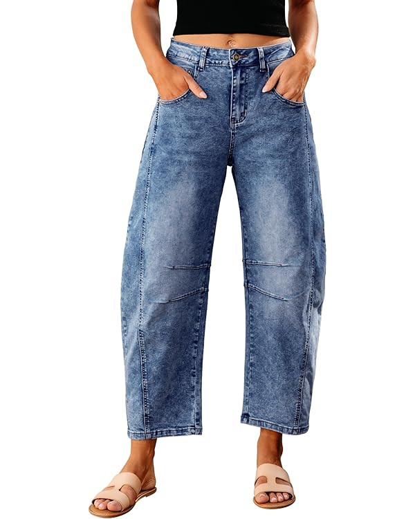 GRAPENT Barrel Jeans for Women Trendy High Waisted Wide Leg Baggy Cropped Relax Fit Stretch Denim... | Amazon (US)