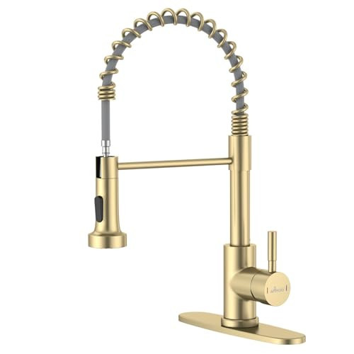APPASO Gold Kitchen Faucet with Pull Down Sprayer, Brushed Gold Kitchen Sink Faucets 18 Inches Commercial Single Handle High Arc Faucet for Sink, Stainless Steel Kitchen Faucet for Sink 1 or 3 Holes | Amazon (US)