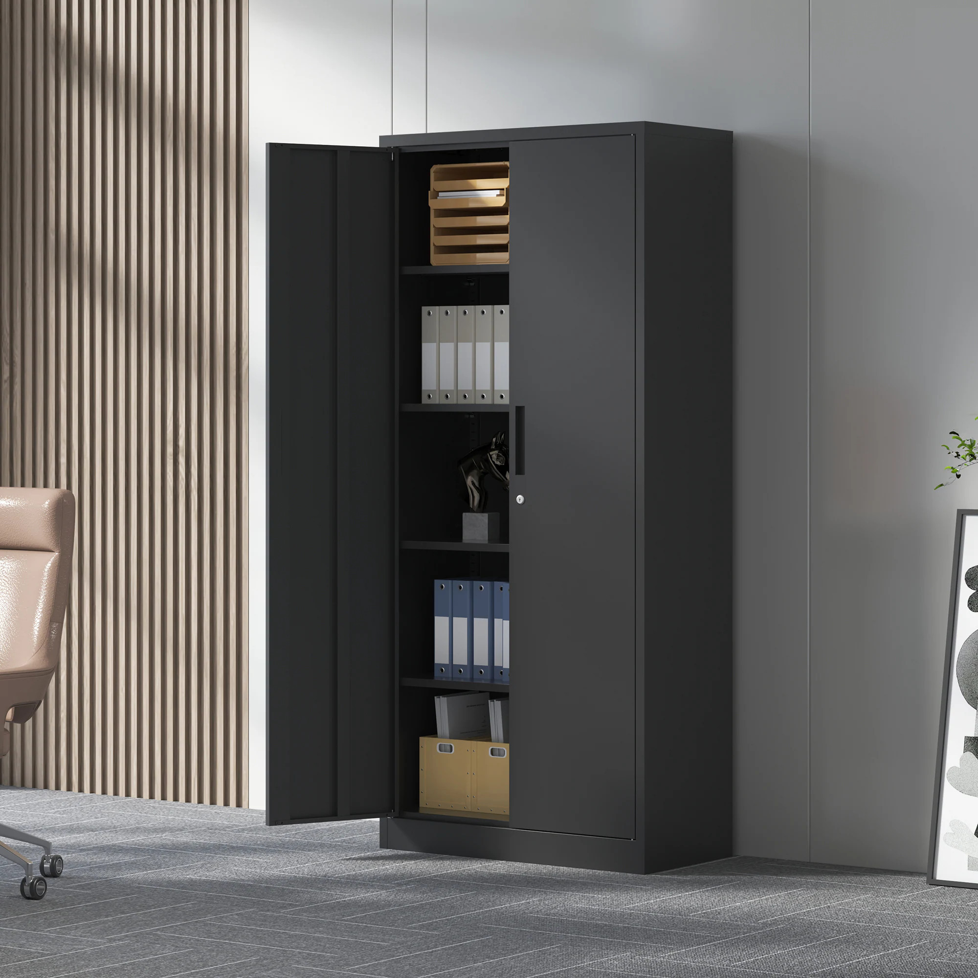 Lowe's Black 2 -Door 36-in File Cabinet Tall Lockable Metal Filing Cabinets 72-in H Metal Garage Storage Cabinet for Home Office one_size | WP457281FF | Lowe's