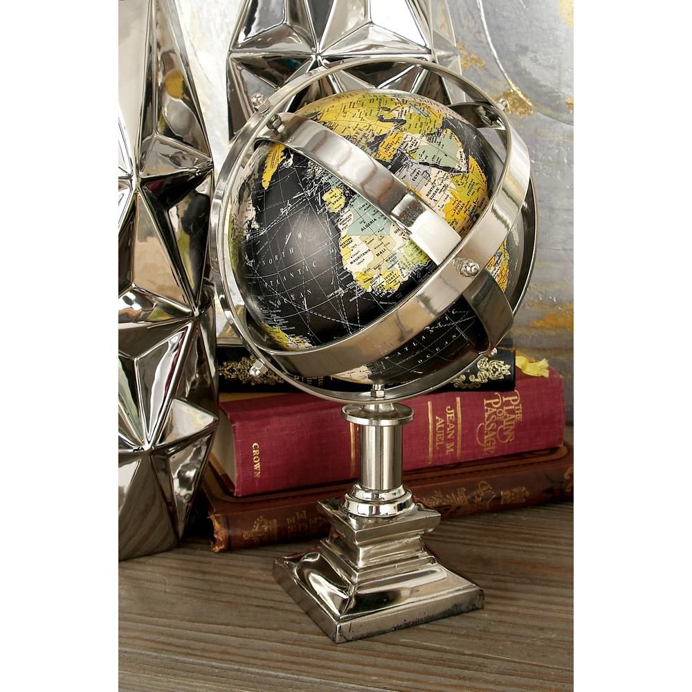 LITTON LANE 12 in. Black and Multi-color Globe Decor on Silver Frame and Stand | The Home Depot