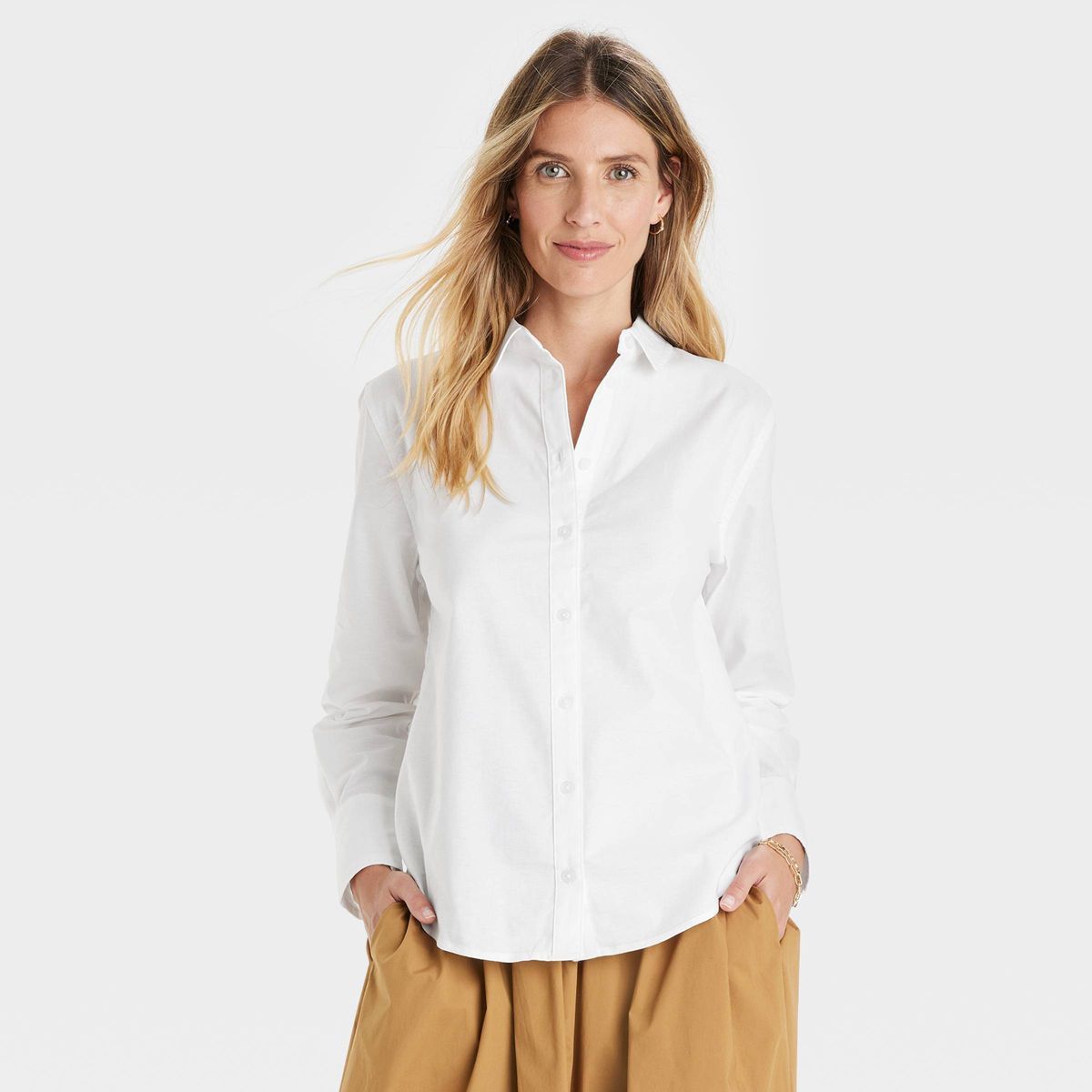 Women's Long Sleeve Oxford Button-Down Shirt - A New Day™ White M | Target