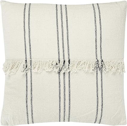 Creative Co-op Square Striped Cotton Mudcloth Fringe Center Pillow, Navy | Amazon (US)
