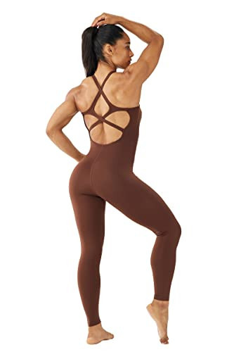 ONGASOFT Women's One Piece Jumpsuit for Workout Yoga Dance Strappy Athletic Bodysuit Open Back Rompers | Amazon (US)