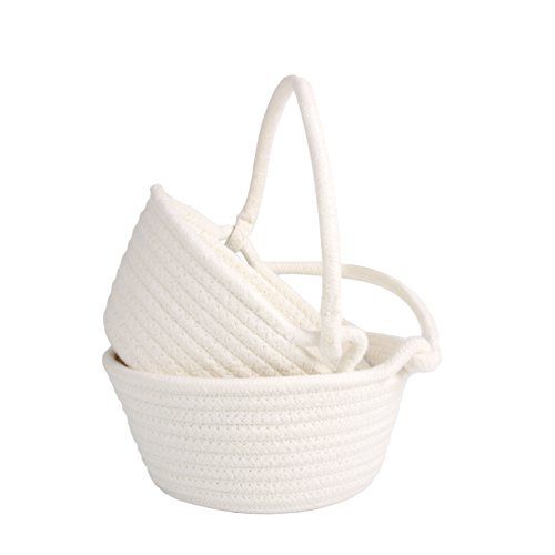 LoongBaby Set of 2 Small Storage Basket With Handle Cotton Rope Baskets for Diaper Basket, Kids Cand | Amazon (US)