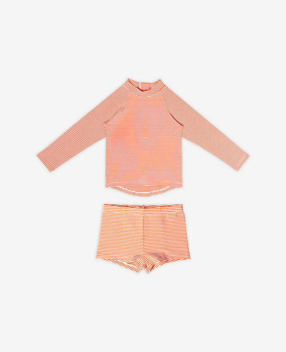 Rashguard Two Piece Swim Set - Ginger Stripe | Petite Revery