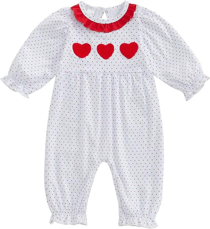 Newborn Baby Girl Romper Spring Clothes Long Sleeve Heart Bow Print Jumpsuit with Headband Valent... | Amazon (US)