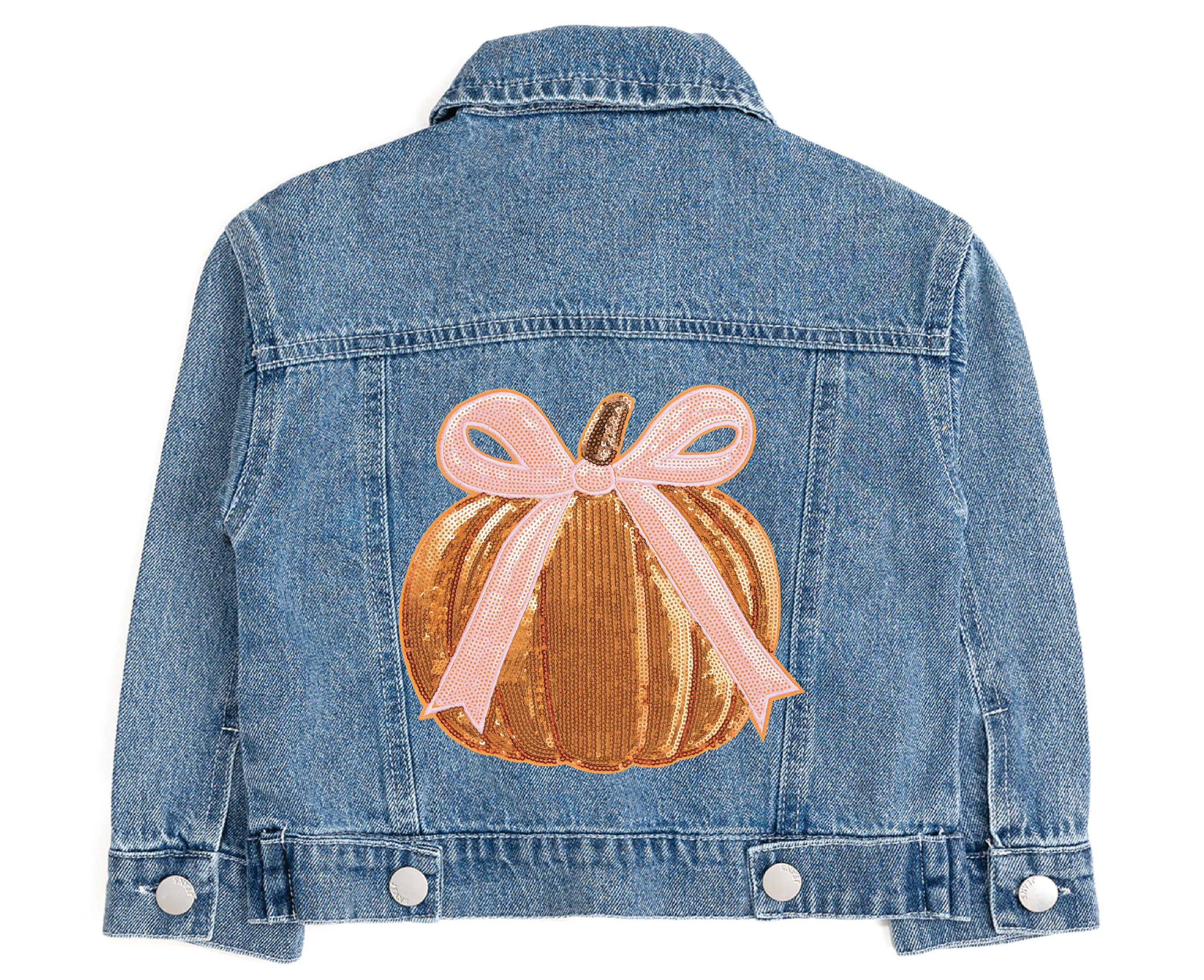 Coquette Pumpkin Sequin Patch Denim Jacket | Sweet Wink