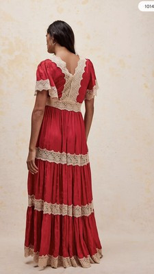 Free People X SPELL Ocean Lace Tiered Maxi Gown in Red Rouge M | eBay US