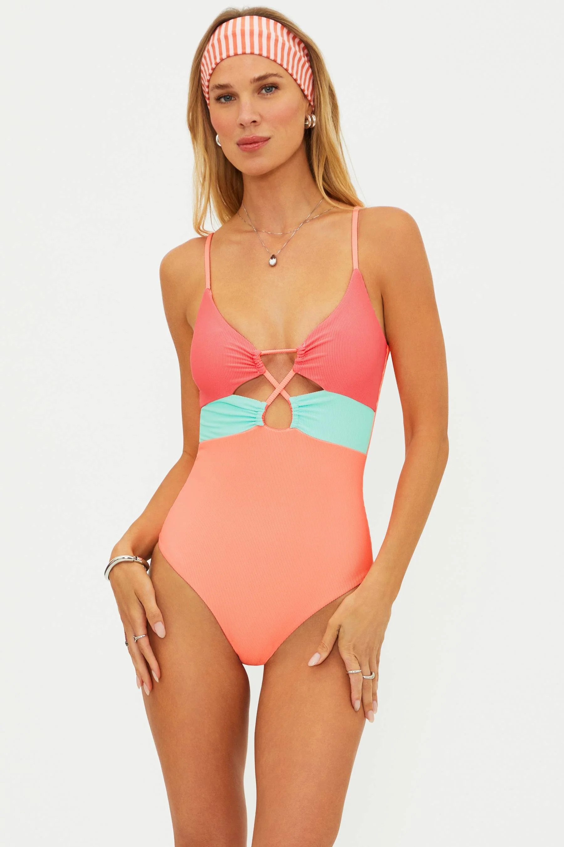 Leslie One Piece Guava Jelly Colorblock | Guava Colorblock One Piece Swimsuit | Beach Riot | Beach Riot