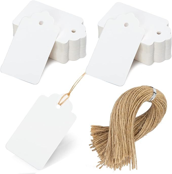 SallyFashion 100pcs White Paper Gift Tags with String, Blank Gift Bags Tags Price Tags DIY Crafts | Amazon (US)