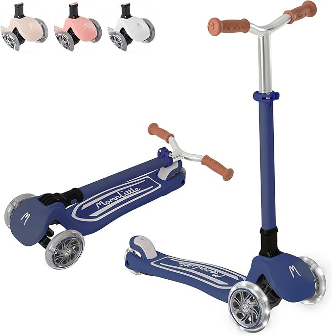 MomnLittle Kick Scooter for Kids Ages 3-10 (Beige/Pink/Navy/White) 3 Wheeled with LED Light-Up Wh... | Amazon (US)