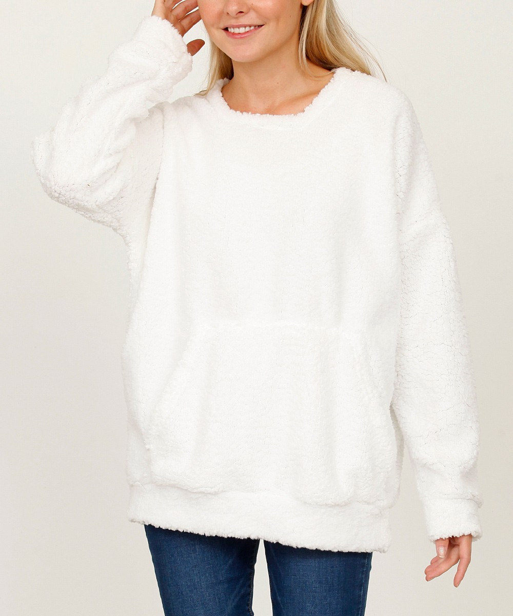 egs by eloges Women's Pullover Sweaters Ivory - Ivory Kangaroo Pocket Sweater - Women | Zulily