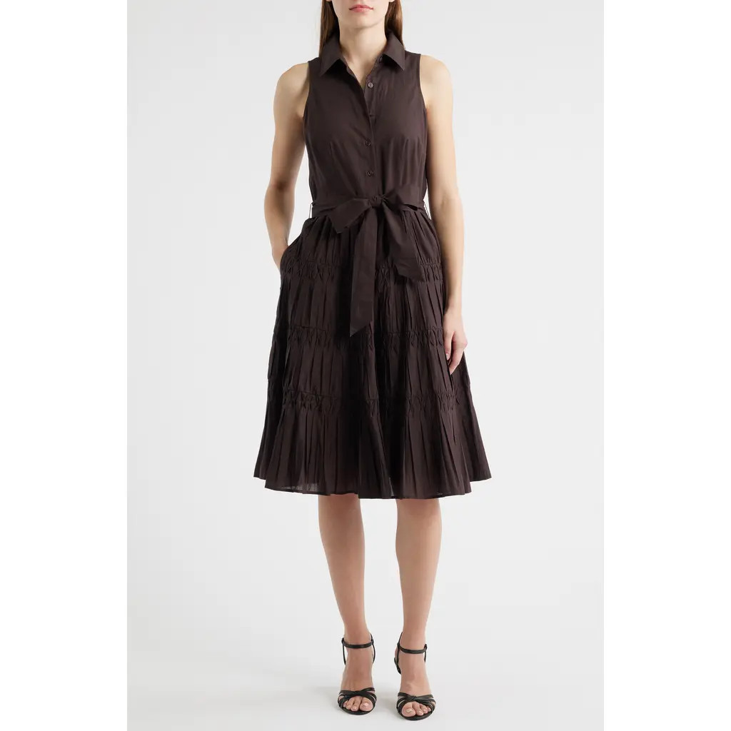 Anne Klein Diamond Detail Sleeveless Tie Waist Shirtdress in Java Chip at Nordstrom, Size 6 | Nordstrom