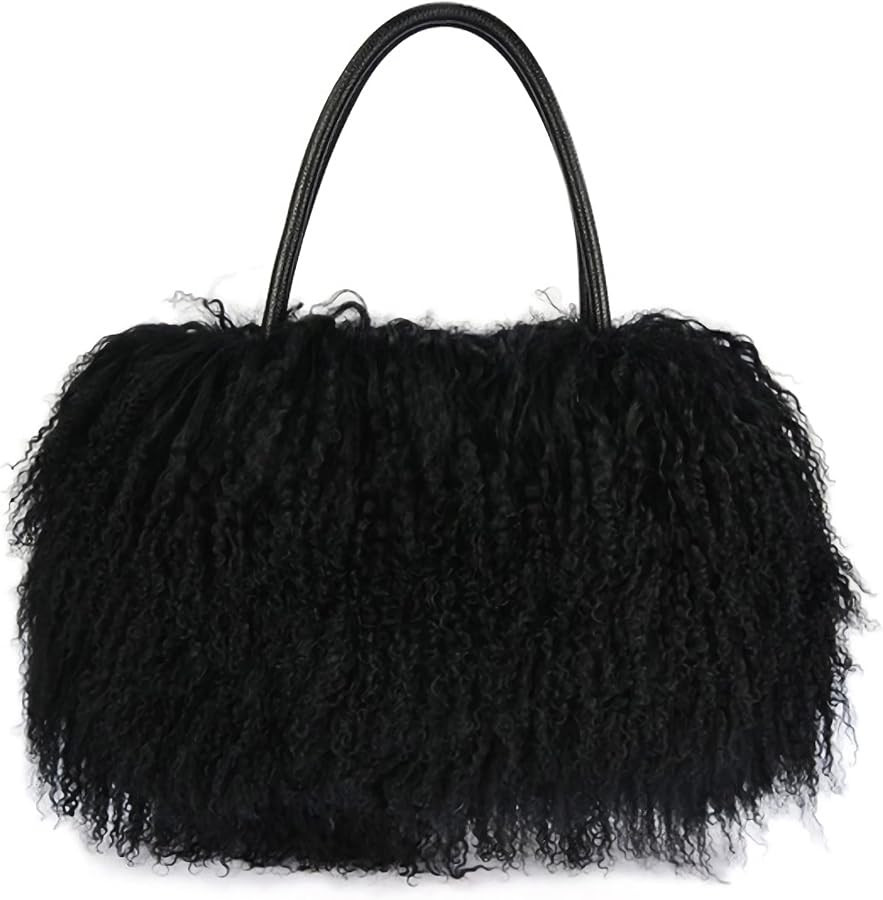 Women Luxury Real Curly Mongolian Lamb Fur Purse | Amazon (US)
