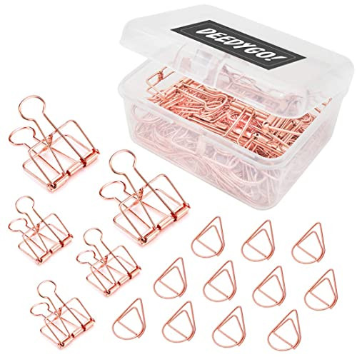 15 Pieces Wire Binder Clips and 65 Pieces Cute Paper Clips Set Rose Gold Assorted Sized Stainless Of | Amazon (US)