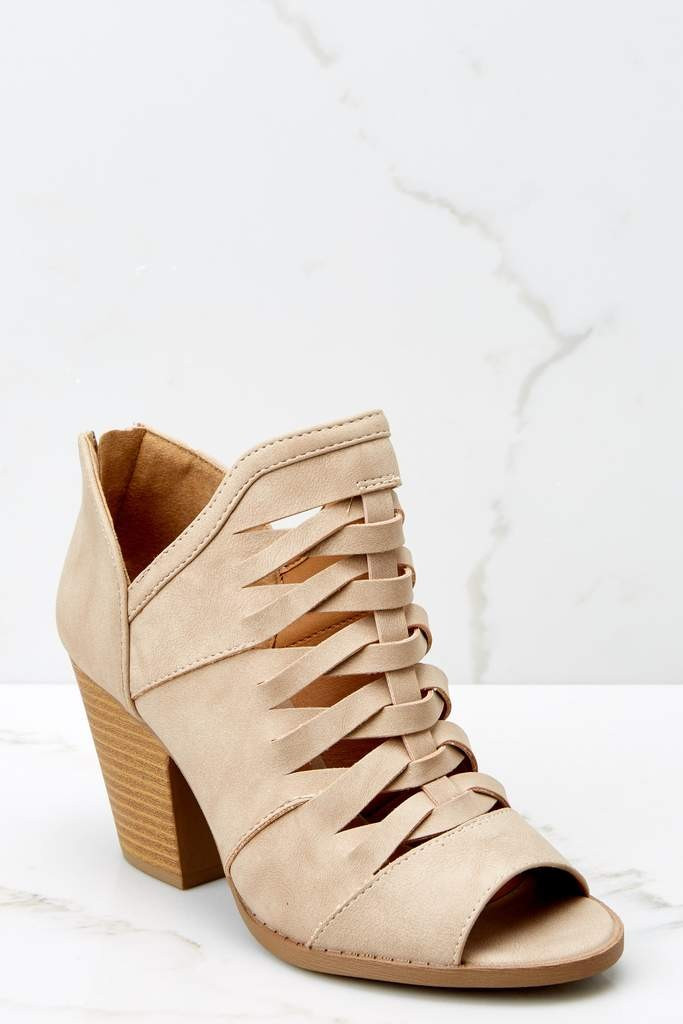Weaving Details Sand Beige Peep Toe Booties | Red Dress 
