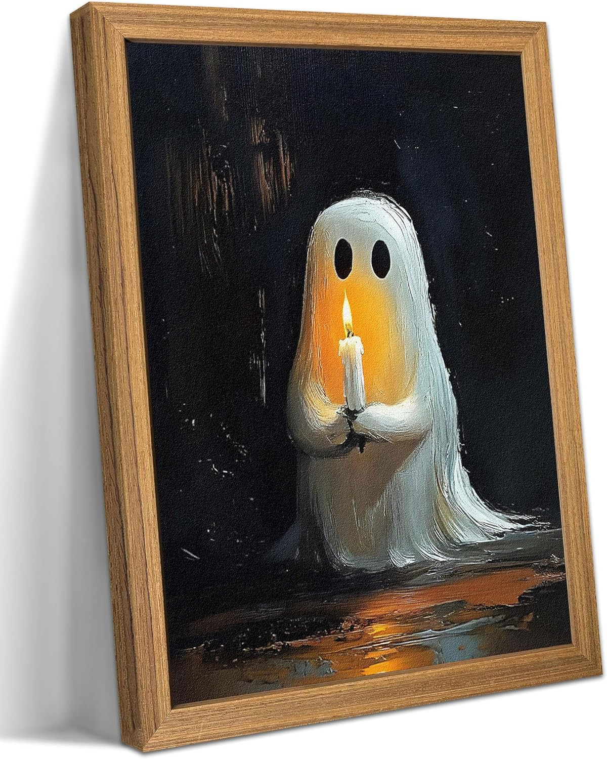 Framed Vintage Halloween Ghost Wall Art - Spooky Candle Ghost Fall Texture Pictures Wall Decor for Living Room, Kids Room, Halloween Bedroom or Party 12x16 inch | Amazon (US)