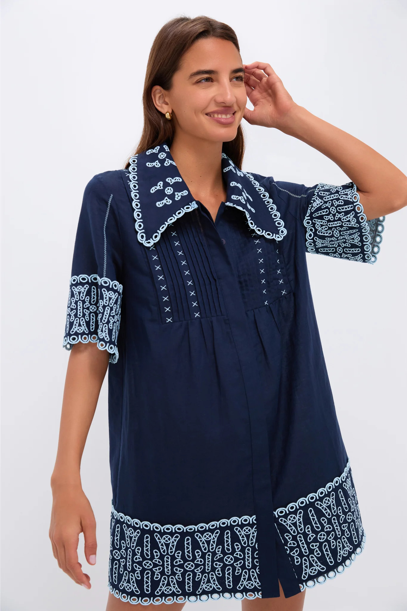 Navy Linen Eyelet Delphine Dress | Tuckernuck (US)