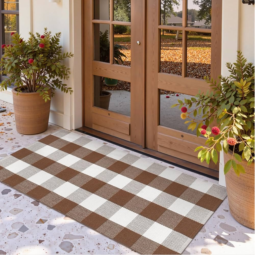 Uphome Bufflo Plaid Outdoor Rug 2'x4.3', Fall Decor Checkered Front Door Mat, Indoor Outdoor Farm... | Amazon (US)