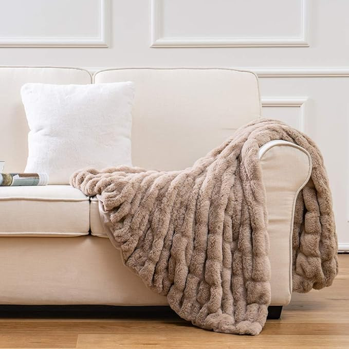 Luxury Concepts Lightweight Faux Rabbit Fur Throw Blanket, Ruched Elegant Wrinkle Resistant, Anti... | Amazon (US)