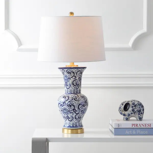 Leo 28.5" Chinoiserie Table Lamp, Blue/White by JONATHAN Y | Bed Bath & Beyond