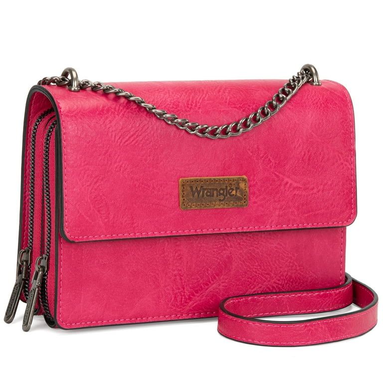 Wrangler Flap CrossBody Purse for Women Small Shoulder Bag with Chain Strap, Hot Pink | Walmart (US)