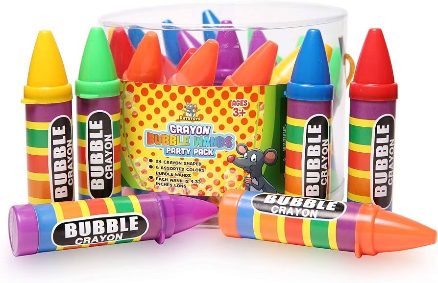 Crayon Bubble Wands for Kids Party Pack, 24 Pc Set, 6 Assorted Colors with Long Dip Sticks and No... | Amazon (US)