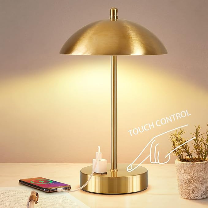 Modern LED Desk Lamp with AC Adapter, 3-Way Dimmable Touch Bedside Reading Lamp, Minimalist Gold ... | Amazon (US)