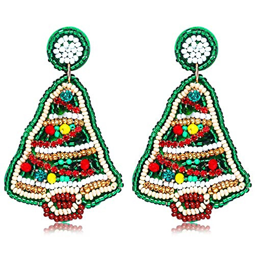 Christmas Earrings for Women Beaded Xmas Tree Earrings Handmade Xmas Festive Holiday Earrings Accessories Holiday Gifts (Christmas Tree) | Amazon (US)