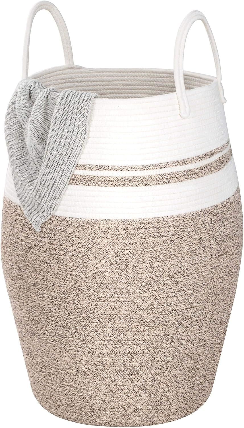 MINTWOOD Design Extra Large 25.6 Inches High Decorative Woven Cotton Rope Basket, Tall Laundry Ha... | Amazon (US)