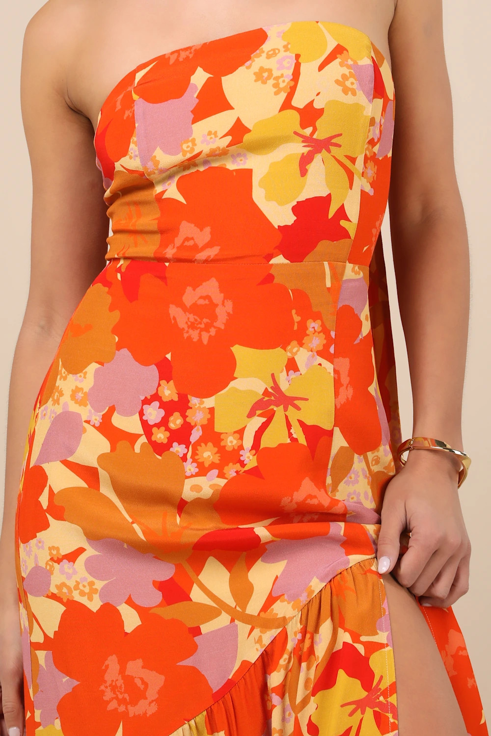 Captivating Spirit Orange Floral Strapless Dress and Scarf Set | Lulus