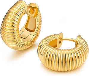 Small Huggie Hoop Earrings For Women, Real Gold Plated Croissant Square Round Earrings Lightweigh... | Amazon (US)